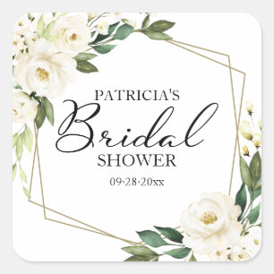 Sticker Carré Fleurs Blanches De Verdure Mariage Géométrique