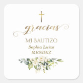Sticker Carré Fleurs blanches espagnoles Gracias Calligraphie Ba (Devant)