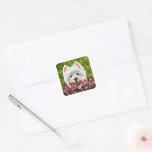 Sticker Carré Fleurs blanches et roses
