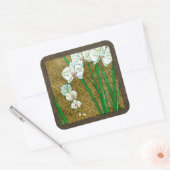 Sticker Carré Fleurs blanches et tiges vertes à la frontière Bro (Enveloppe)