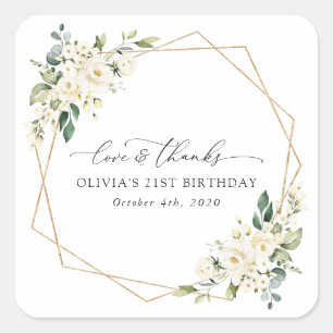 Sticker Carré Fleurs blanches, Fleurs de crème, Boho, Anniversai