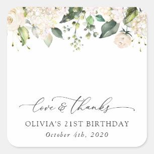 Sticker Carré Fleurs blanches, Fleurs de crème, Boho, Anniversai