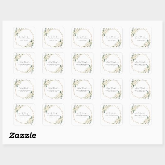 Sticker Carré Fleurs blanches, Fleurs de crème, Boho, Baby showe (Feuille)