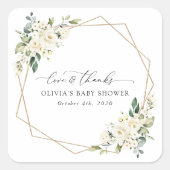 Sticker Carré Fleurs blanches, Fleurs de crème, Boho, Baby showe (Devant)