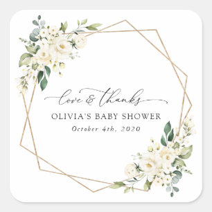 Sticker Carré Fleurs blanches, Fleurs de crème, Boho, Baby showe