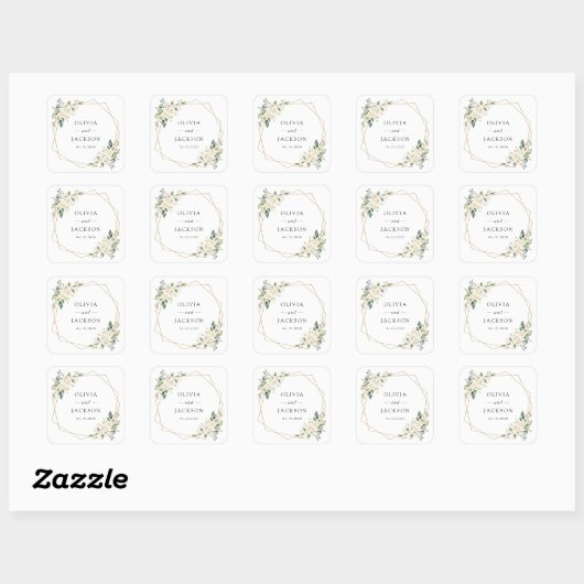 Sticker Carré Fleurs blanches, Fleurs de crème, Verdure, Mariage (Feuille)