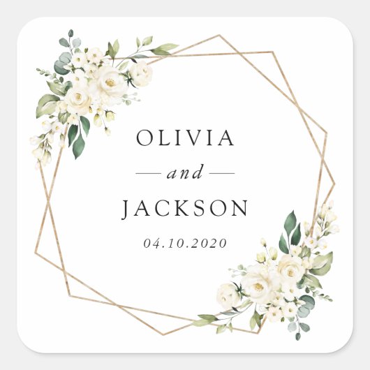 Sticker Carré Fleurs blanches, Fleurs de crème, Verdure, Mariage (Devant)