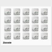 Sticker Carré fleurs blanches romantiques & feuilles verts (Feuille)