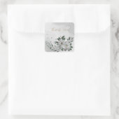 Sticker Carré fleurs blanches romantiques & feuilles verts (Sac)