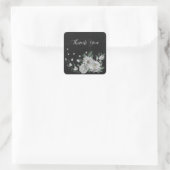 Sticker Carré fleurs blanches romantiques & feuilles verts noir (Sac)