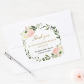 Sticker Carré Fleurs blanches verdure rose aquarelle élégante (Enveloppe)