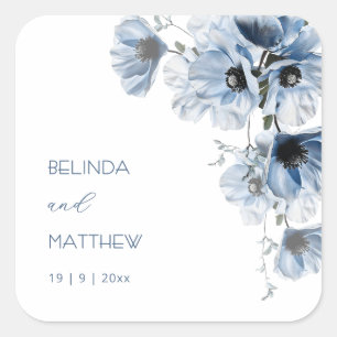 Sticker Carré Fleurs bleues artistiques   Mariage
