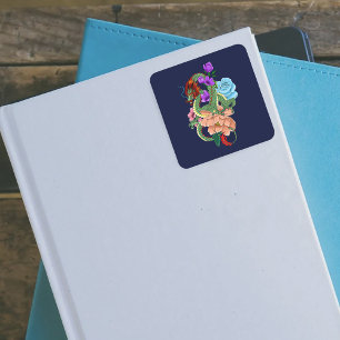 Sticker Carré Fleurs bleues chinoises de la marine Dragon