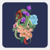 Sticker Carré Fleurs bleues chinoises de la marine Dragon (Devant)