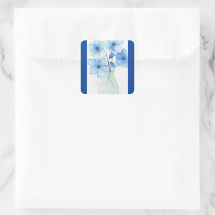 Sticker Carré Fleurs bleues dans un vase Cartes de notes