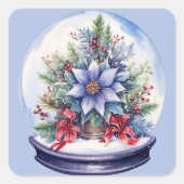 Sticker Carré Fleurs Bleues De Noël Dans Un Snowglobe (Devant)