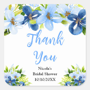 Sticker Carré Fleurs Bleues et Nuit Mariage Remerciement