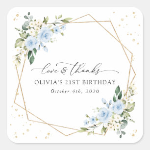 Sticker Carré Fleurs bleues, Fleurs blanches, Verdure, Anniversa
