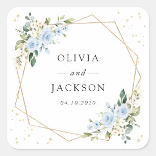 Sticker Carré Fleurs bleues, Fleurs blanches, Verdure, Mariage