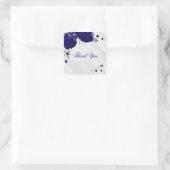 Sticker Carré fleurs bleues royales argent marbre feuille merci (Sac)