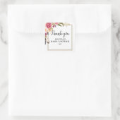 Sticker Carré Fleurs Boho et plumes Merci rustique (Sac)