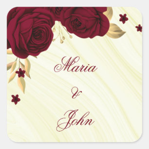 Sticker Carré fleurs bordeaux or feuille