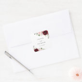 Sticker Carré Fleurs Bourgogne, Fleurs roses, Verdure, Mariage (Enveloppe)