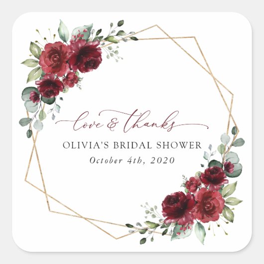 Sticker Carré Fleurs Bourgognes, Fleurs Rouges, Fête des mariées (Devant)