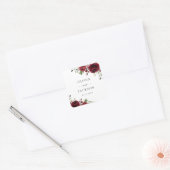 Sticker Carré Fleurs Bourgognes, Fleurs rouges, Mariage Floral (Enveloppe)