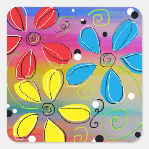Sticker Carré Fleurs brillantes entrelacées