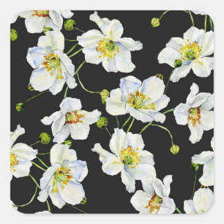 Sticker Carré Fleurs chamomiles : Motif d'illustration aquarelle