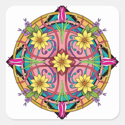 Sticker Carré Fleurs circulaires (Devant)