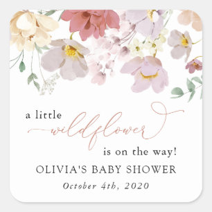 Sticker Carré Fleurs colorées, Fleurs sauvages, Boho, Baby showe