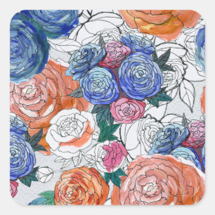 Sticker Carré Fleurs colorées : Vibrant Motif sans couture