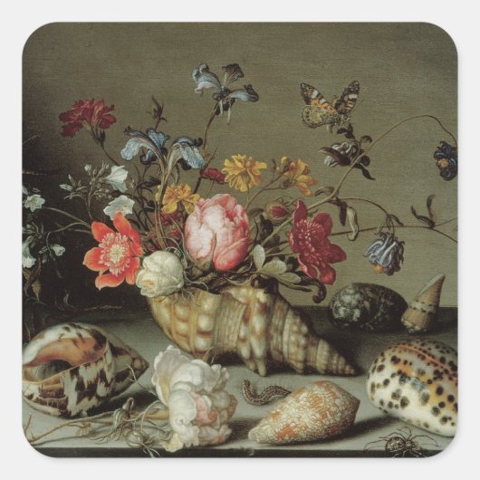 Sticker Carré Fleurs, coquilles et insectes Balthasar van der As (Devant)
