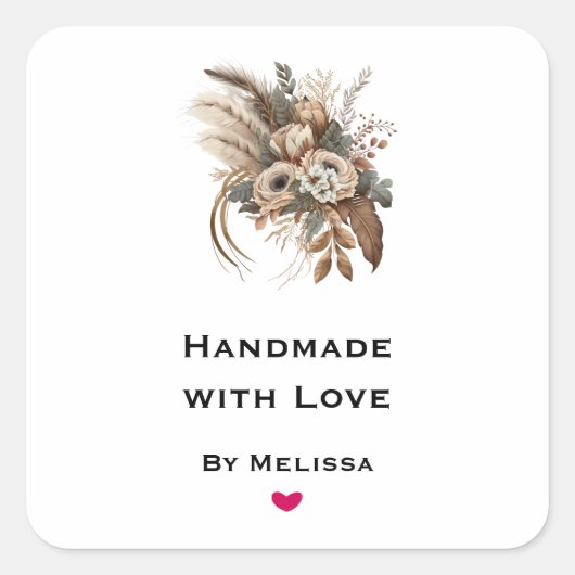 Sticker Carré Fleurs d'amour Foliage et plumes (Devant)