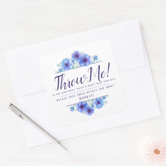 Sticker Carré Fleurs d'anémones bleues art mariage me jeter des (Enveloppe)