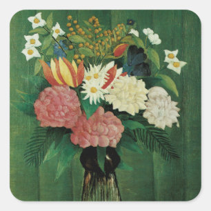Sticker Carré Fleurs dans un vase vert