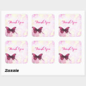 Sticker Carré Fleurs d'aquarelle avec Merci papillon (Feuille)