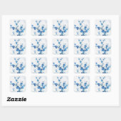 Sticker Carré Fleurs d'Aquarelle Bleue Delicate Belle (Feuille)