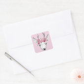 Sticker Carré Fleurs d'aquarelle Cerf (Enveloppe)