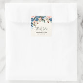 Sticker Carré Fleurs d'aquarelle rose et bleu Mariage Merci (Sac)