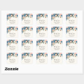 Sticker Carré Fleurs d'aquarelle rose et bleu Mariage Merci (Feuille)