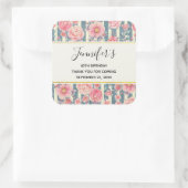 Sticker Carré Fleurs d'aquarelle rose sur rayures Anniversaire (Sac)