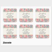 Sticker Carré Fleurs d'aquarelle rose sur rayures Anniversaire (Feuille)