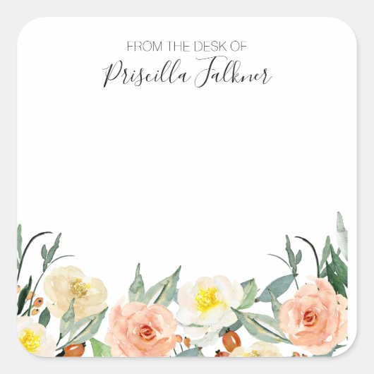 Sticker Carré Fleurs D'Aquarelle Roses Vierges Du Bureau De (Devant)