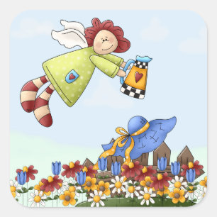 Sticker Carré Fleurs d'arrosage Angel de campagne mignonne