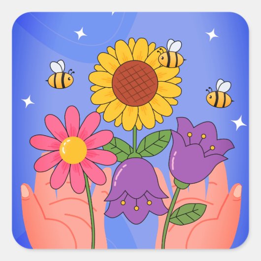 Sticker Carré Fleurs de base – Concept de floraison esthétique d (Devant)