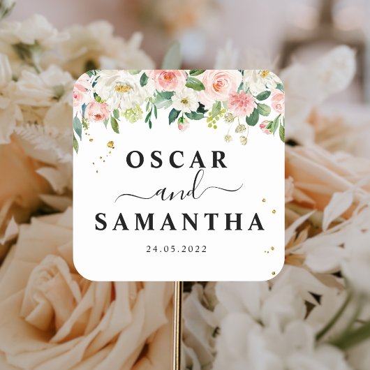 Sticker Carré Fleurs de beauté à l'aquarelle rose moderne et gou