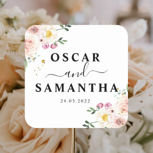 Sticker Carré Fleurs de beauté colorées et gouttes d'or